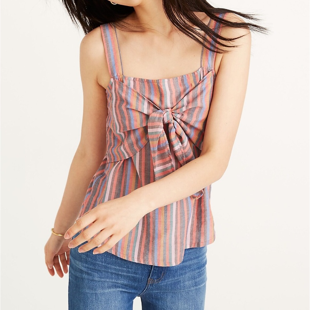 Madewell tie-front cami top in rainbow stripe - size 00